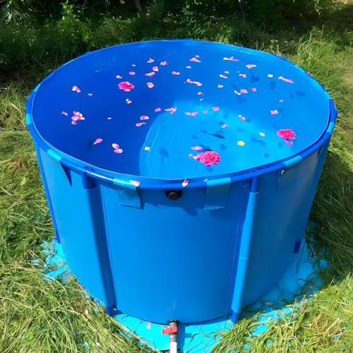 Portable Round Fish Pond Canvas Basin with Stand Easy to Install Foldable Large Tub Above Ground Basin for Agriculture Farming Irrigation Storage (Blue Size: Large)