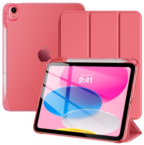 TiMOVO Funda para iPad (A16) 11ª Generación 2025 11 Pulgadas/iPad 10ª Generación 2022 10,9 Pulgadas para Lápiz, Funda con Parte Trasera Translúcida, Auto Activación/Reposo, Rojo Sandía