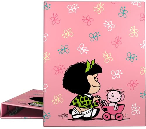 Grafoplas - Cartella ad anelli A4, Mafalda Baby Cart, 4 anelli misti 25 mm, morbido al tatto, certificato FSC, copertina rigida, plastica morbida, morbida al tatto, perfetto materiale scolastico
