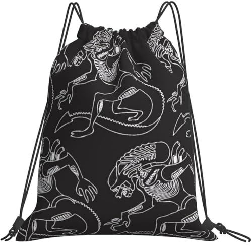 Xenomorfo Blanca Y Negro Hombres Mujer Cordón Bolsa Casual Mochila Con Cordón Impermeable Saco De Deporte Para Gimnasio Deporte Deportivo