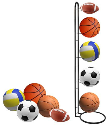 SUPRBIRD Rack verticale per palle in metallo Nero da 5 piani,supporto per pallone di calcio,rack di stoccaggio per palle,con telaio smontabile,adatto per pallone di calcio,pallacanestro e pallavolo