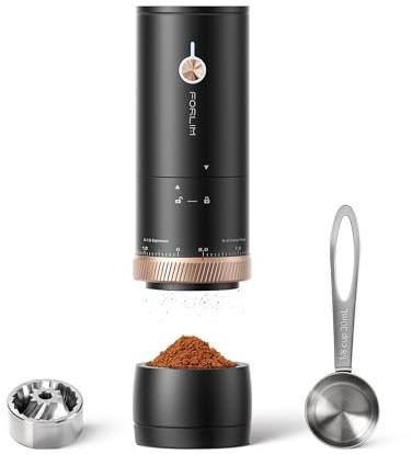 Molinillo de café eléctrico portátil, molinillo de granos de café inalámbrico con 80 ajustes de molienda precisos, arranque de doble clic, rebaba cónica de 10 estrellas, protección contra bloqueo para