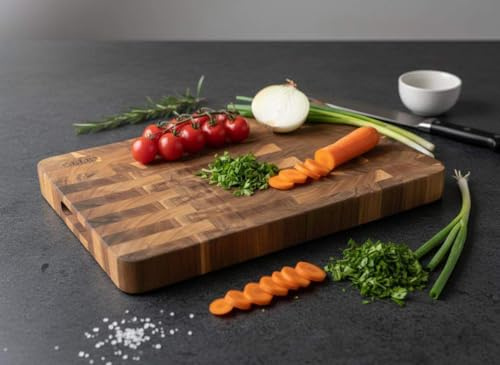 Delex End Grain Acacia Wood Chopping Board – Large Wooden Butcher Block, Cheese Board & Charcuterie Serving Platter – Durable Knife-Friendly Cutting Board for Kitchen (50x35x3 cm)