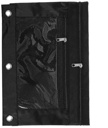 AMUSLESUR Estuche para Bolígrafos Tipo Carpeta Cremallera Doble y 3 Anillas, Compartimentos Múltiples para Papelería, Bolsa Organizadora para Oficina y Escuela, Diseño Transparente Grande