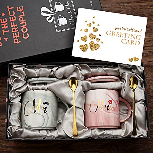 Exreizst Kaffeebecher mit Mr. und Mrs. Schriftzug, Hochzeitsgeschenk für Frischvermählte, Junggesellenabschied, Verlobungsgeschenk, Geschenk zum Jahrestag, für Ehepaare, 340 ml