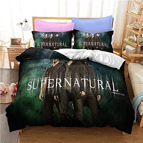 ysldtty 3D Printed Bedding Set Tv Series Supernatural Duvet Cover Set Black Home Textile Q-2845E 220CM x 240CM With 2 Pice Pillowcase 50CM x 75CM