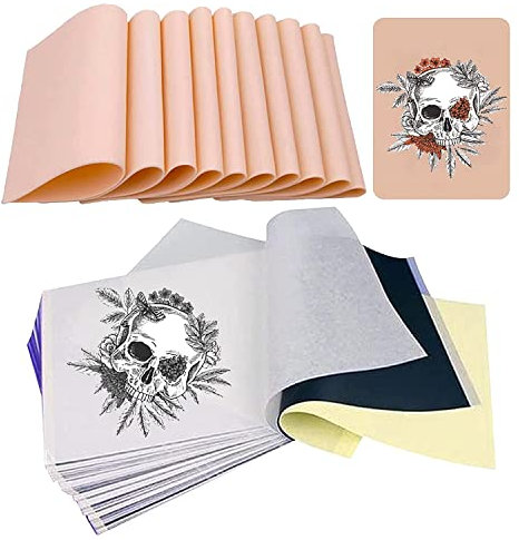 Unihuby 30pcs Kunsthaut Tattoo Transferpapier Set - 10pcs Tattoo Übungshaut und 20pcs Stencil Papier Tattoo Haut Praxis für Tattoo Zubehör