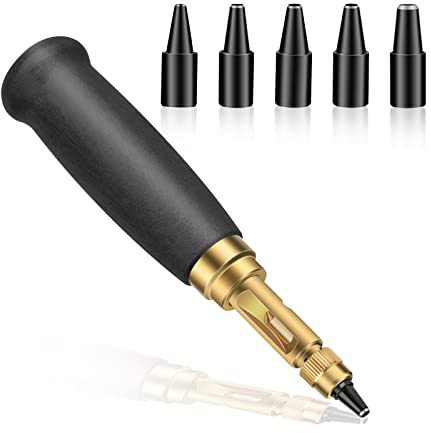 TLKKUE Adjustable Screw Hole Punch Automatic Hole Punch Tool with Black Wooden Handle Bookbinding Tool Leather Hole Punch with 6 Tips Size 1.5mm/2mm/2.5mm/3mm/3.5mm/4mm