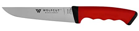 Wolfcut SoftGrip RED-Serie - Fleischermesser 19 cm Klinge, Exzellente Stabilität, gebogene flex Klinge, rutschfestem SoftGrip Griff,Premium Profi Qualität für Metzger, Fleischer und Hausschlachter