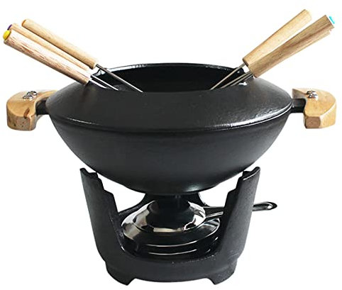 Juego de fondue de queso de hierro fundido, horno de fusión de queso de chocolate, con 6 tenedores de fondue, quemador de fondue, para carne, queso de chocolate, juego de fondue de queso para 6