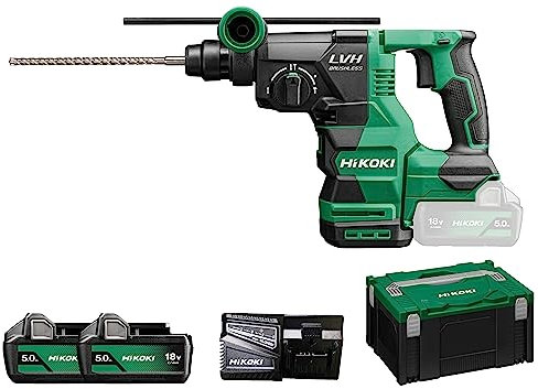 HIKOKI Akku Bohr & Meißelhammer DH1826DAWPZ, SDS-plus (18V, 5,0 Ah Li-ion Akku, Schlagenergie: 3,2 J, Volllastschlagzahl 2. Gang: 0-4300 min-1, Brushless, Bohren und Meißeln) Zubehör im HSCIII Koffer
