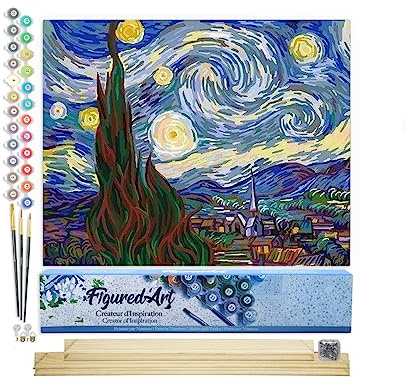 Figured'Art Malen Nach Zahlen Erwachsene Mit Rahmen Van Gogh Sternennacht - Paint by Numbers Basteln DIY Bastelset 40x50cm Mit Keilrahmen (nicht gespannt)
