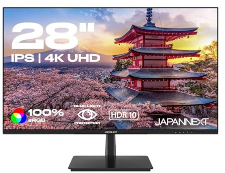 JapanNext Monitor 28 Zoll IPS 4K UHD (3840x2160) | HDR-Technologie | Neigungsverstellung Integrierte Lautsprecher VESA-kompatibel | sRGB 100% G-Sync/FreeSync | JN-IPS2802UHDR
