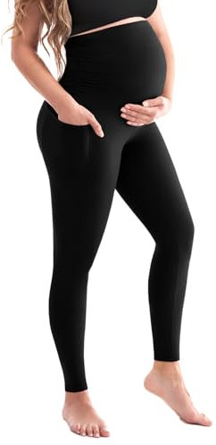 SINOPHANT Damen Umstandsleggings Hohe Taille Umstandshosen mit Taschen Blickdichte Schwangerschaftsleggings Weiche Elastische Umstandsmode Zuhause Yoga L