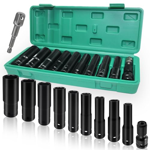 11 Piezas Juego de Llaves de Vaso Hexagonales, 10-24 Vasos de Impacto 1/2, Vasos Impacto Set para Reparación de Automóviles y Sustitución de Neumáticos