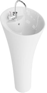 lavita Lavabo sur pied souple - Lavabo rond autoportant avec trop-plein et sans trou de robinetterie - En porcelaine de qualité supérieure - Lavabo au sol - 95 x 42,5 x 42,5 cm - Blanc brillant