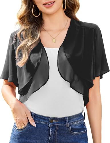Aottori Dam chiffong bolero festlig 3/4 ärm elegant Shrug topp kort kofta kofta öppen front casual bolerojacka axeljacka