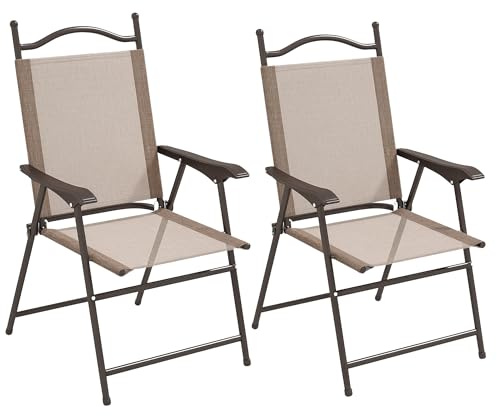Outsunny Set di 2 Sedie da Giardino Pieghevoli, Sedie da Esterno con Braccioli e Seduta in Tessuto Traspirante, Marrone