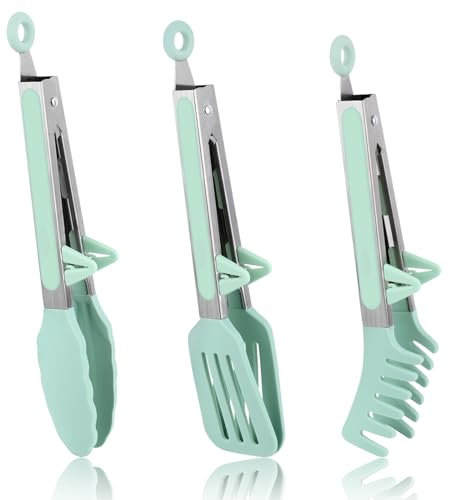 Pinza da cucina, pinza cucina silicone, 3 Pezzi BBQ Pinze Silicone Verde, Pinze da cucina, BPA Free Pasta Pinze, Pinze BBQ Pinze da cucina per cucina