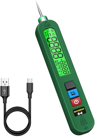 MAXRIENY Penna Tester di Tensione Ricaricabile AC 12-300V Schermo Grande Unipolare con Allarme Sonoro e Rilevatore di Fase Filo Sotto Tensione con Torcia