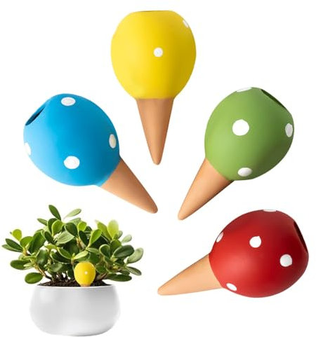 Monozoz Pincho de riego de plantas, pincho de riego automático – Dispositivo de riego de plantas esféricas punteadas, 4 varillas autoregantes para plantas, pinchos de riego automático para el