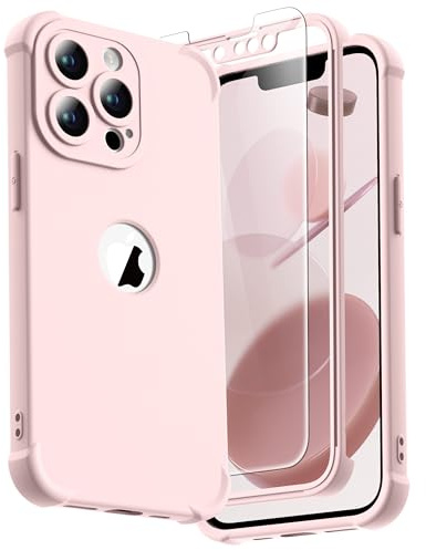 ORETECH Coque pour iPhone 13 Pro Max + 2 Pièces Verre Trempé Protection écran, 2 en 1 Antichoc Souple TPU Arrière Rigide PC Avant Housse de Protection pour iPhone 13 Pro Max Case 6,7 Rose Clair