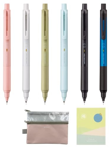 Uni Kuru Toga KS mekanisk penna | 0,3 mm | set med 6 färger, tillverkad i Japan, Mitsubishipenna, med pennfodral och japanskt kuvert i traditionell stil