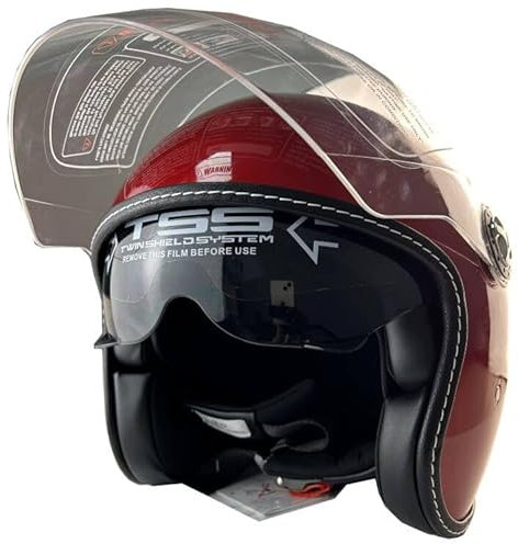 Open Face Motorcycle Helmet ECE 22.05 Approved Half Casco Fit Men Women ATV Moped Scooter Helmets (Red, XX-Large)