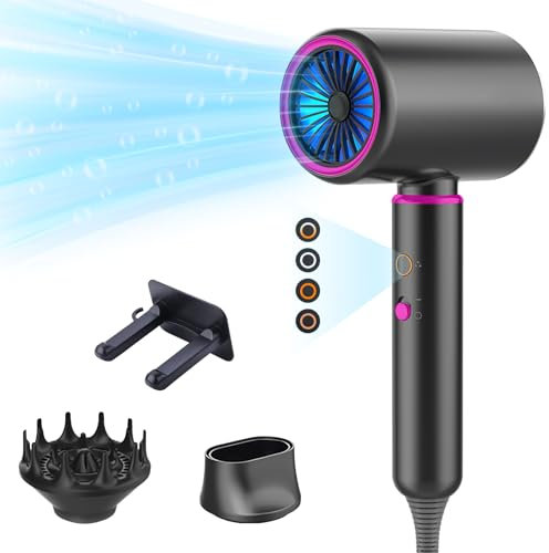 Bizcasa Phon Capelli Professionale, Asciugacapelli con Motore AC 2200w per Asciugatura Rapida, 4 Impostazioni Di Temperatura, 2 accessori styling, per Salone e Molte Acconciature (Grigio 1)