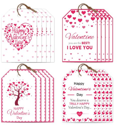 CHGCRAFT 120 Stück 4 Stil Valentinstag Geschenkanhänger zum Beschriften Thank You Gift Tags mit 30M Hanfseil Present Labels für Geburtstagsgeschenke Hochzeitseinladungen Wunschkarte