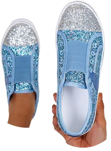 Viunychn Glitzer Schuhe Damen Pailletten Sneaker Elegant Turnschuhe Silvester Party Brautschuhe Flach Karneval Glänzend Laufschuhe Festliche Rave Damenschuhe Stiefeletten