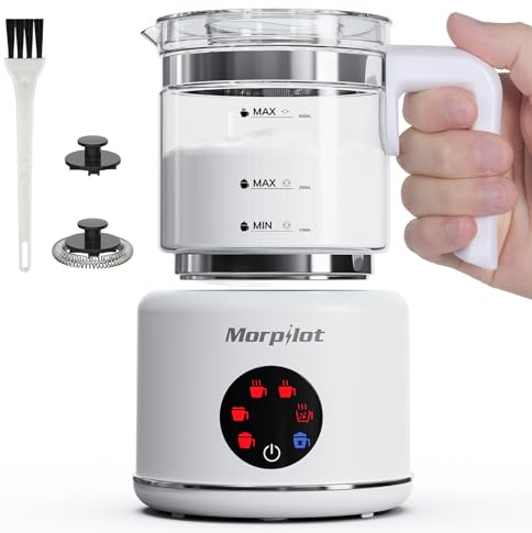 Montalatte Elettrico, Morpilot Milk Frother in Vetro, Bello da Vedere, 6 in 1 Funzione, Capacità 250ml Cappuccino o 500 ml Latte Caldo, Design Diviso, Bianco