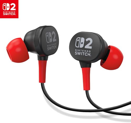 Power A Auriculares con Cable Nintendo Switch 2 - Negro, con Licencia Oficial, transductores de 8 mm, diseño intraauricular, 3 Almohadillas, Incluye Bolsa de Almacenamiento