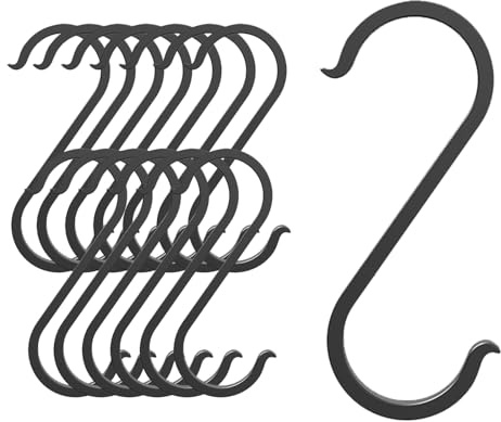 Wixovo 12 Crochets en S,Crochets en Métal Multifonctions, résistants à l'eau, pour Suspendre Ustensiles de Cuisine,Vêtements,Outils de Jardin(Noir moyen)