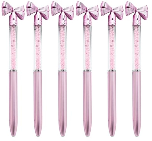 6Pcs Crystal Bead Ballpoint Pen Bow Ballpoint Pen Pen Smooth to Write Guest Sign In Pen for Hotel Reception