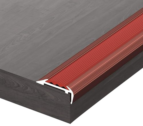 3cm Profilo Antiscivolo per Gradini Rosso con Striscia Flessibile in PVC, Protezione per Bordi di Scale a Forma di L 90/100cm, Profilo Angolare In Alluminio(125x3.2x1.2cm)