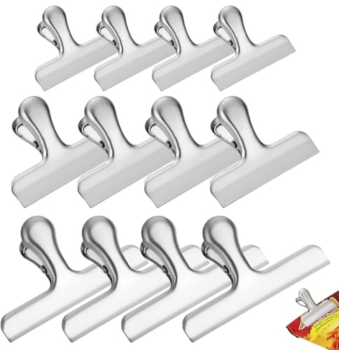 VEGCOO 12 Pièces Pince Sachet Alimentaire Reutilisable, Pince Fermeture Sachet Inox en 3 Size pour Cuisine Home Bureau
