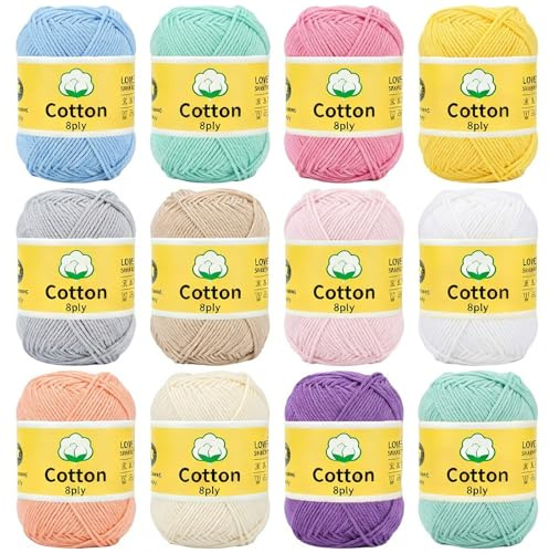 The Left Bridge 12 PCS 100% Pure Cotton Yarn Kit, Amigurumi Cotton DK Yarn for Crochet and Knitting, 8 Ply, Crochet Thread Set for Colorful Crafts, Wool for Knitting