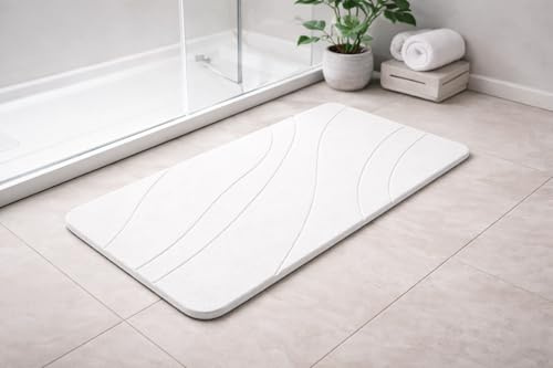Alfombrilla baño diatomita (60x39cm) | Alfombra Piedra diatomita de Ducha Secado rápido | Alfombrilla Antideslizante baño y Tapete casa banho | Incluye Lija y Malla | Blanca