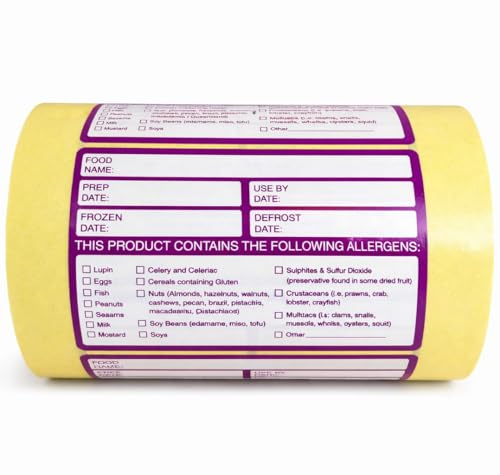 Food Allergen Warning Labels, Storage Stickers for Food Safety, 76mm x 50mm, Roll of 500