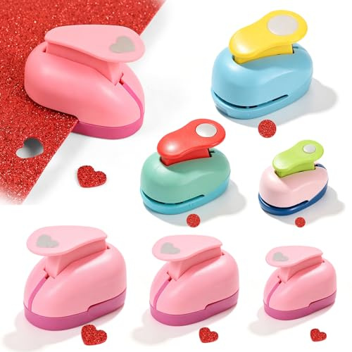 BAIFULAI Pack of 6 Paper Punches Circle Heart Shaped, Motif Punch, Round Paper, 3 Sizes - 10 mm 15 mm 25 mm, Circle Punch for Card Making, Scrapbooking and DIY - Versatile Punch Circle