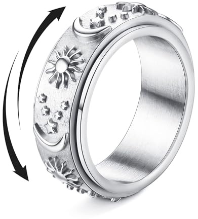 Roheafer Anxiety Rings Fidget Spinner Rings for Stress Relief sun/10