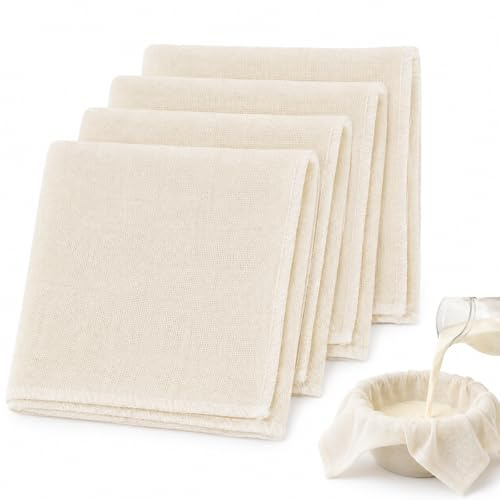 Lafefe 4 Pcs Cheesecloth Muslin Cloth Cotton Straining Cloth 50 x 50cm Reusable Food Grade Filter Cloth for Tofu Soy Milk Steaming Cooking