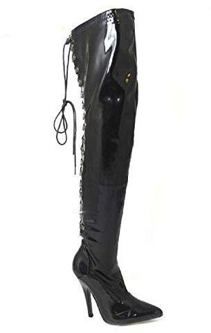 Bismaa Womens Ladies Sexy Thigh HIGH Kinky Fetish Over The Knee Stiletto Heel Full Hook Lace up and Side Zip Boots Size UK 3-12 (6 UK, Black Patent)