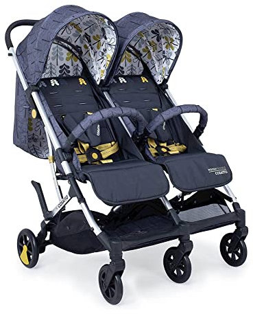 Cosatto Woosh Double Stroller – Lightweight Pushchair From Birth to 15kg, Twins or Siblings - One-hand Fold, Compact, Independent Seats (Fika Forest)