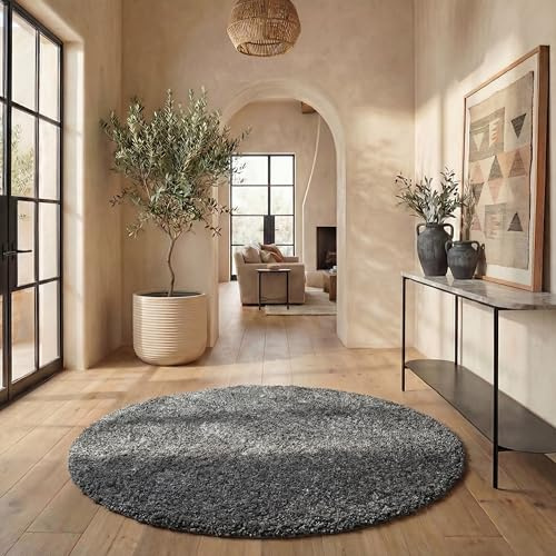 Safavieh Tapis Shag pour Salon, Salle à Manger, Chambre à Coucher - August Shag Collection, Tapis à Poil Court, Gris, 122 x 122 cm