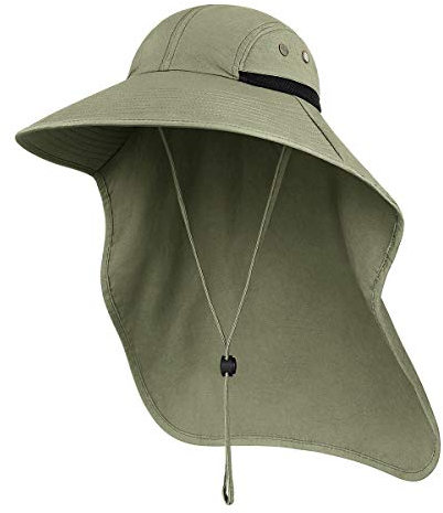 Sombreros para el Sol Hombre, Gorra Transpirable ala Ancha protección UV Protege Cuello Cara, Sombrero Jardin Hombre Adecuado para Trekking (Verde Oliva)