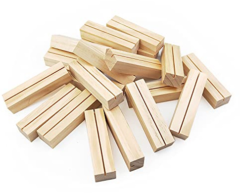 HZLHZYY 20 Pack Wood Sign Holder - Wooden Menu Stand & Photo Stand with Small Wooden Base