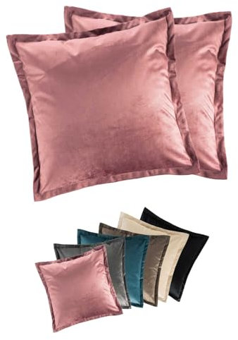Moon 2er Pack Kissenhüllen, Kissenbezüge, Dekokissen, Zierkissenbezüge, ca. 40x40 cm, in edler Samt Optik, Flora (Altrosa)