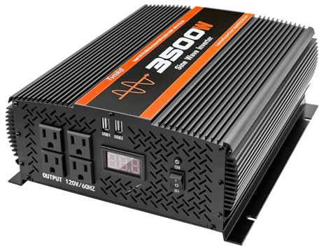 TVNIKD 3500W Pure Sine Wave Inverter 12V to 120V with 4 Power Outlets for RV Solar Power